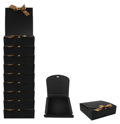 12 schwarze Geschenkboxen mit Band, 16,5 x 16,5 x 5 cm