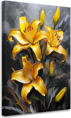Produktbild von Leinwandbild Lilien Blumen Gelb Gemalte 40x60 Feeby Gelb bild für die wand bereit zum aufhängen
