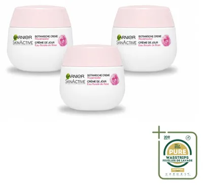Productafbeelding van 3 x Garnier SkinActive Botanische Dagcrème met rozenwater voor droge en gevoelige huid, 50 ml - Voorraadverpakking - 3 stuks