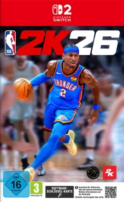 A basketball player in a blue and orange uniform dribbling a basketball, with game-related text and logos.