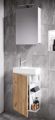 Produktbild von VCM 3-tlg Set | Waschplatz für Gäste WC | Gästebad Toilette | Waschtisch mit Spiegelschrank | Badmöbel Badezimmer Set – Lumia