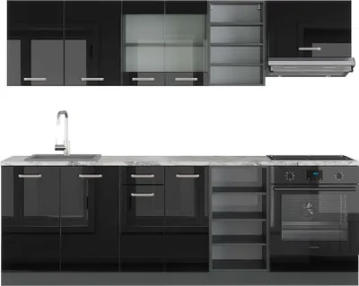 Produktbild von Küchenzeile Vicco R-Line Schwarz Hochglanz/Anthrazit 240 cm , AP Marmor, Model 42905