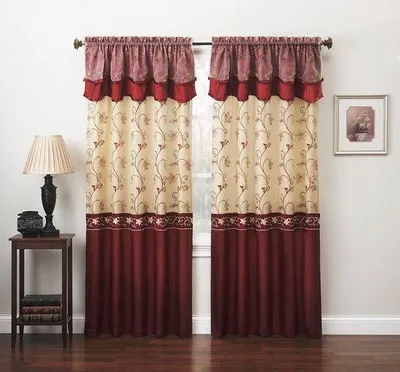 Productafbeelding van Borduurgordijnenset met 2 paneeldoeken en valance - Perfect voor uw interieur