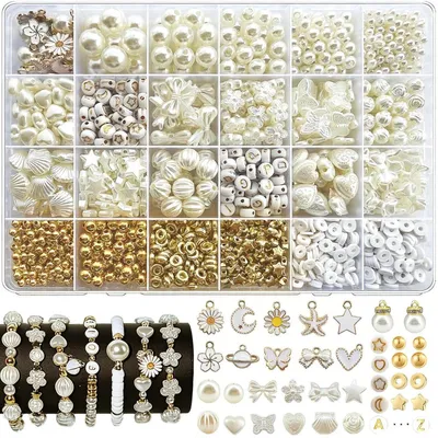 Produktbild von Perlen Set zum Armbänder Selber Machen, DIY Schmuck Bastelset für Mädchen & Erwachsene, Perlen zum Auffädeln für Armband, Halskette, Geschenkideen