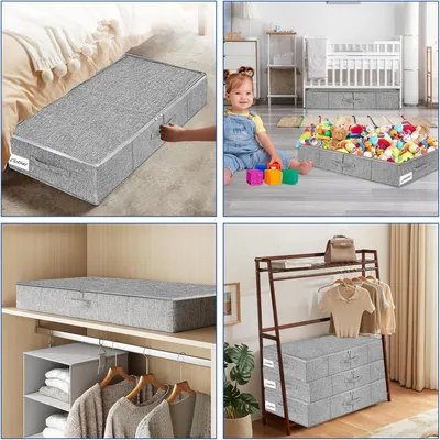 Produktbild von Gepolst Lagerungskasten-Set Für Unter Bett - 2er Set - Grau - Mit Deckel, Reißverschluss und Griff