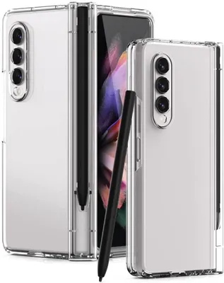 Obrázek produktu pro Pouzdro pro Galaxy Z Fold 3 5G, tvrdé PC s ochranou závěsu a držákem na pero, s ochrannou fólií na displej Průhledný
