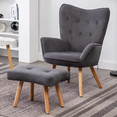 Image de Fauteuil confortable avec repose-pieds, de couleur gris foncé