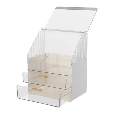 Image de Rangement pour cosmétiques Rangement pour maquillage avec couvercle et tiroirs, blanc