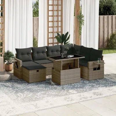 Produktbild von Design 8-tlg. Garten-Sofagarnitur mit Kissen Grau Poly Rattan, Gartenmöbel-Sets 2024 Neu