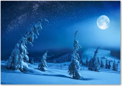 Produktbild von Tulup® Leinwandbild - 100x70 cm - Wandkunst - Drucke auf Leinwand - Leinwanddruck  - Landschaften - Blau - Mondlicht