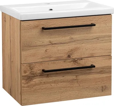 Zdjęcie produktu dla Szafka łazienkowa z umywalką wisząca pod umywalkę dąb wotan 60 cm zestaw