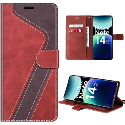 Image de Coque pour Xiaomi Redmi Note 14 Pro Plus 5G, Protection Cuir Synthétique Antichoc Anti-Rayure Rouge