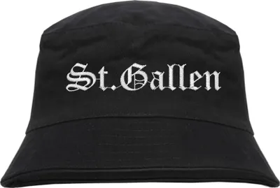 Produktbild von St.Gallen Fischerhut - Altdeutsch - bestickt - Bucket Hat Anglerhut Hut Schwarz S/M