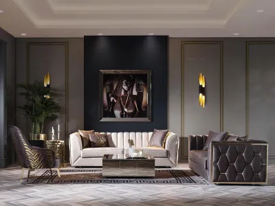 Produktbild von Moderne Edelstahlsofas Couchtisch Dreisitzer Sessel Wohnzimmermöbel