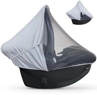 Produktbild von Baby-Automobilstuhl-Abdeckung | 2-in-1 atmungsaktives Sonnenschirm & Mückenetz für Autositze | UV-schützende leichtes Tuch für Säuglinge, unisex | feinmaschiges Mückenetz für warmes Wetter (Grau)