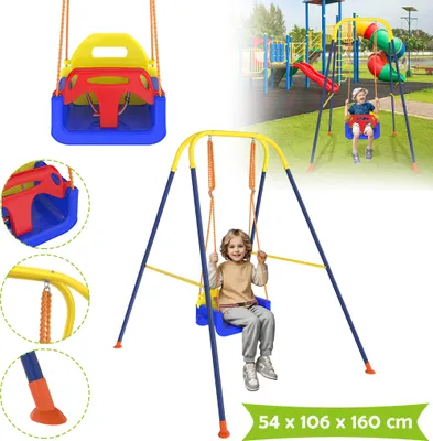 Produktbild von LZQ dětská houpačka 3 v 1 dětská houpačka dětské sedátko nastavitelné a rostoucí houpačka sedátko zahradní houpačka s opěradlem a postrojem pro miminko a děti