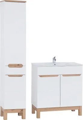 Zdjęcie produktu dla Zestaw Mebli Łazienkowych 80 Cm Z Umywalką Ceramiczną I Szafką Wysoką