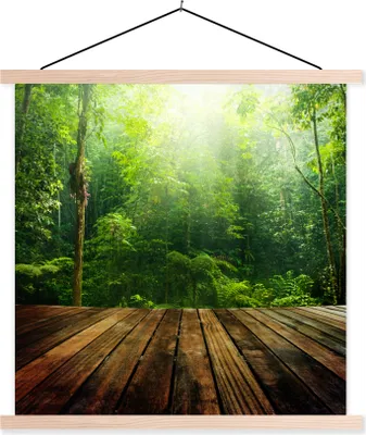 Produktbild von MuchoWow® Textilposter Boden - Holz - Dschungel - Jungen - Mädchen - Kinder - Kind 60x60 cm mit holzfarbenen Rahmen - Wanddekoration