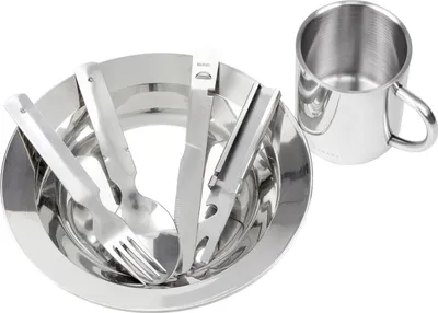 Produktbild von Black Snake Campinggeschirr Edelstahl Teller Becher Besteck - Set für 1 Person