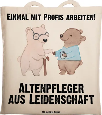 Produktbild von Mr. & Mrs. Panda Schultasche Altenpfleger Leidenschaft - Transparent - Geschenk, Pfleger, Lustig, Tote Bag, Beruf, Spruch, Shopping Tasche, Einkaufstasche, Jutebeutel