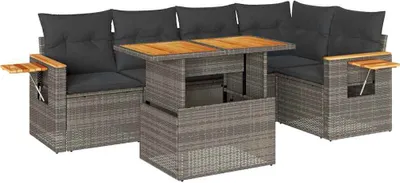 Produktbild von vidaXL 6-tlg. Garten-Sofagarnitur mit Kissen Grau Poly Rattan Akazie