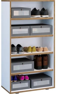 Image de Porte-chaussures en bois | Dimensions env. H. 110 x W. 60 x D. 33 cm | Commode de chaussures à 5 compartiments | Armoire à chaussures - Salia 5x L. 60 cm