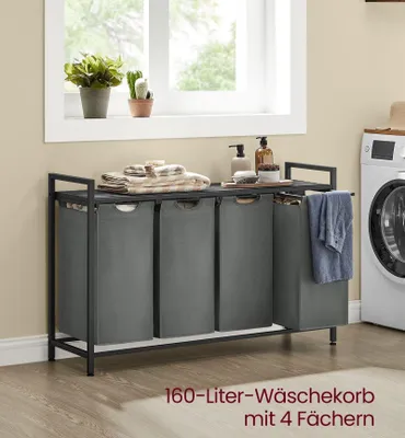 Immagine prodotto di Cesto per la biancheria con 4 scomparti – struttura in acciaio – 116 x 33 x 72 cm