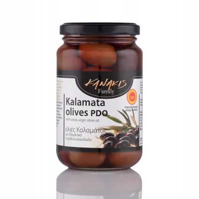 Zdjęcie produktu dla Kanakis | Oliwki Kalamata - 210 G - Ręcznie zbierane - Ciemnofioletowe - Z pestką - W słoiku