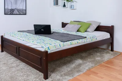 Produktbild von Jugendbett Kiefer massiv Vollholz Walnussfarben 77C, inkl. Lattenrost - 180 x 200 cm (B x L)