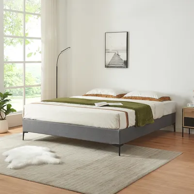 Produktbild von Doppelbett ‘Lilla’ Polsterbett mit abnehmbarem Bezug Textil 140 x 200 cm Dunkelgrau