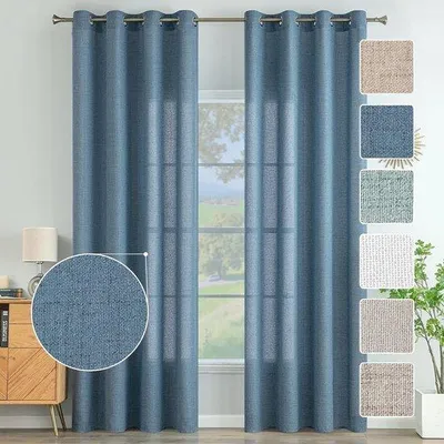 Imagen del producto de Juego de cortinas de lino estilo bohemio - Azul - 215 x 140 cm