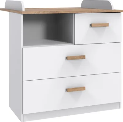 Produktbild von Wickelkommode >Gotland< in Weiß / Plankeneiche Nachbildung - 90x93x75cm (BxHxT)
