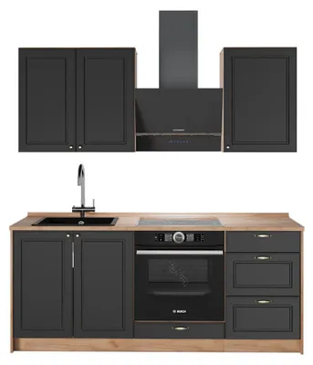 Produktbild von Singleküche Vicco Fame-Line Anthrazit-Gold Landhaus/Goldkraft Eiche 190 cm, AP Eiche, Model 64872