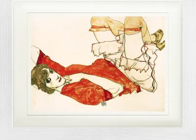 Produktbild von Egon Schiele Zarámovaný obraz s jemným paspartovaním | Nástenné umenie | V ráme - Wally v červenej blúzke so zdvihnutými kolenami, 1913 (30 x 40 cm)