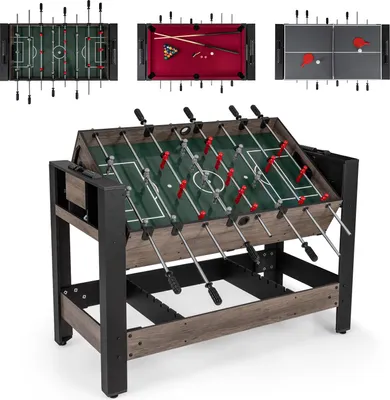 Immagine prodotto di COSTWAY Tavolo da gioco multiuso 3 in 1 girevole, tavolo multifunzione con calcio balilla, biliardo, ping pong e accessori, set completo da calcio balilla, tavolo da calcio balilla