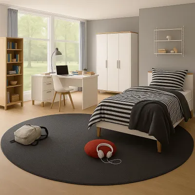 Produktbild von Velours Kinderteppich Joy Kids Anthrazit Rund, Größe:400 cm Rund