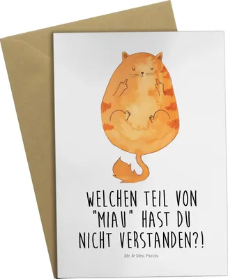 Produktbild von Mr. & Mrs. Panda Grußkarte Katze Mittelfinger - Weiß - Geschenk, hochzeitskarten, Cats, weihnachtskarten, Kater, Cat, einladungskarten, Katzen, osterkarten, Mietze
