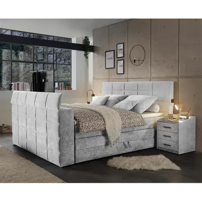 Produktbild von Boxspringbett 180x200 cm, mit TV-Halterung, mit Bettkasten, Hotelbett in silver DURAZNO-09