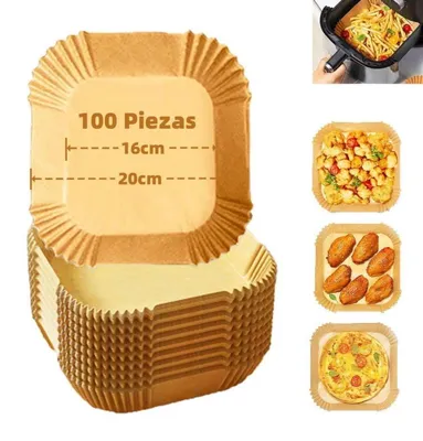 Immagine prodotto di Carta forno per friggitrici ad aria, 100 pezzi, 16 cm, contenitori monouso, antiaderenti, resistenti all'olio