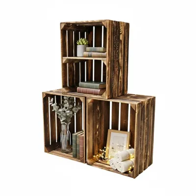 Produktbild von Holzkisten Set geflammt 50x40x30cm - Mix-Varianten mit & ohne kurzem Regalboden