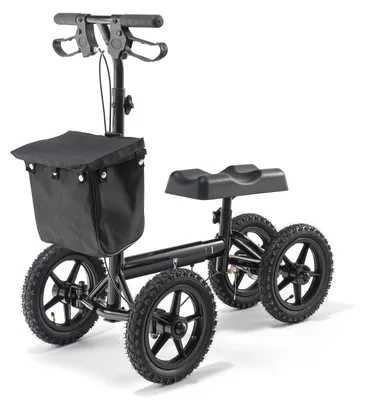 Immagine prodotto di SucceBuy, scooter per ginocchio in alluminio con manubrio regolabile e poggiaginocchia imbottito, ruote per corrimano da 30 cm, sistema di frenatura doppio, dispositivo di riabilitazione per lesioni alla caviglia e al piede, con capacità di carico fino a 160 kg