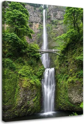 Produktbild von Leinwandbild brücke über wasserfall landschaft 70x100 cm Feeby grün wandbild bereit zum aufhängen