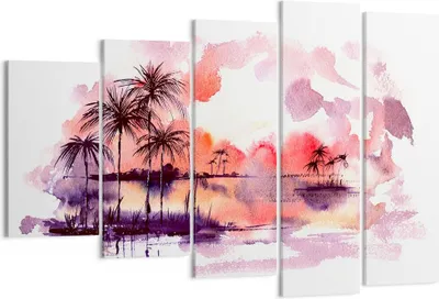 Produktbild von Bild auf Leinwand - Leinwandbild - Tropen Palmen Illustration Pflanze - 150x100cm - Wand Bild - Wanddeko - Leinwanddruck - Bilder - Kunstdruck - Leinwand bilder - Wandkunst - EG150x100-2995