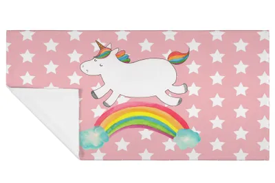 Produktbild von Mr. & Mrs. Panda Handtuch Einhorn Regenbogen - Rot Pastell - Geschenk, Erwachsenwerden, gesichtshandtuch, Frotteehandtuch, Unicorn, Flauschtuch, Einhornpower, frottee