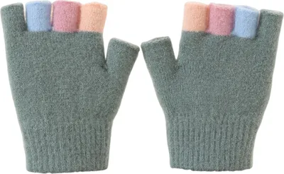 Produktbild von Kinderstrickhandschuhe, Winter-Halbfingerhandschuhe, weiche, farblich abgesetzte, warme Handgelenkhandschuhe für Jungen und Mädchen, geeignet für drinnen und draußen