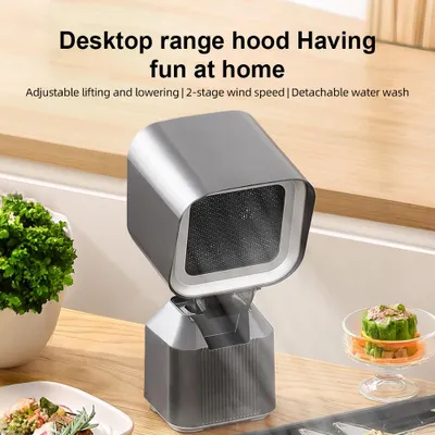 Image de Hotte aspirante portable avec 2 vitesses de ventilation, puissance d'aspiration de 3600 tr/min, angle et hauteur réglables, filtre à double couche amovible, ventilateur de hotte aspirante de cuisine de bureau pour la maison, le bureau, le barbecue, le camping et les pique-niques.