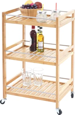 Obrázek produktu pro Servírovací vozík HWC-D91, boční vozík Kuchyňský vozík Barový vozík Kitchen Aid, bambus 76x46x38cm