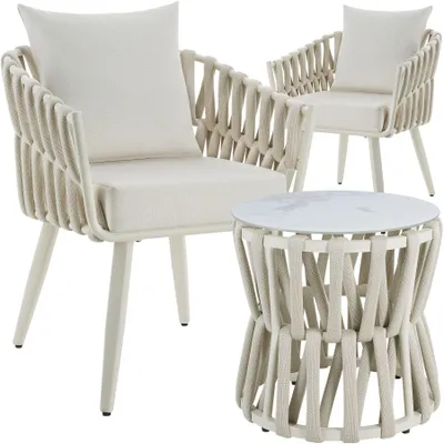 Produktbild von tectake® Gartenlounge Set, 2 Stühle mit Tisch, Rope-Design, wetterfest, 10 cm Polster, 15 cm Kissen, inkl. Montagematerial und Anleitung, in beige
