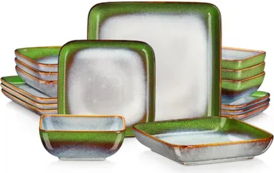 Image de Services de table multicolores – 4 personnes – 16 pièces – Céramique – Assiettes plates et assiettes à dessert
