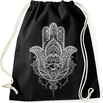 Produktbild von Turnbeutel Hamsa Fatimas Hand Mandala Boho Bohamian Ethno Tribal Ornament Hipster Beutel Tasche Gymsac Autiga® schwarz unisize